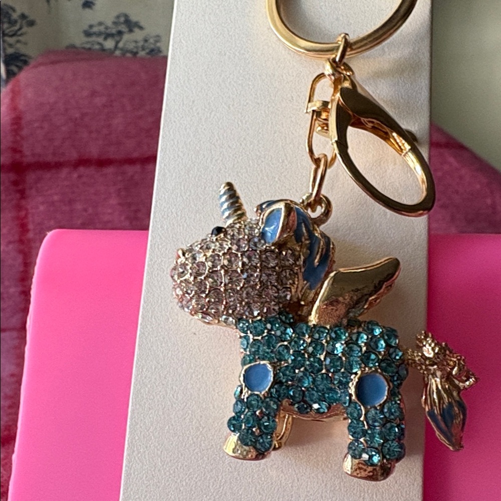 Natasha Couture Gold and Blue Unicorn Keychain